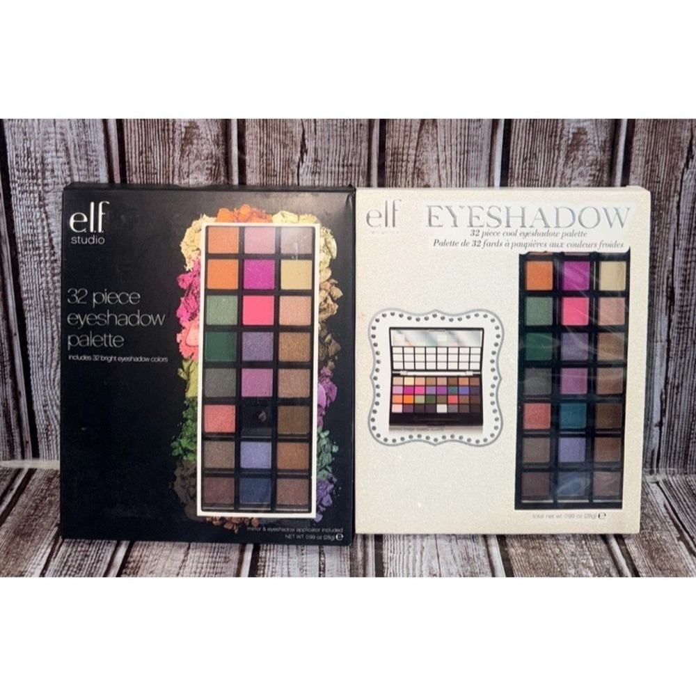 2x e.l.f. 32 Piece Eyeshadow Palette Lot Cool Bright Colors Makeup Bundle NEW!